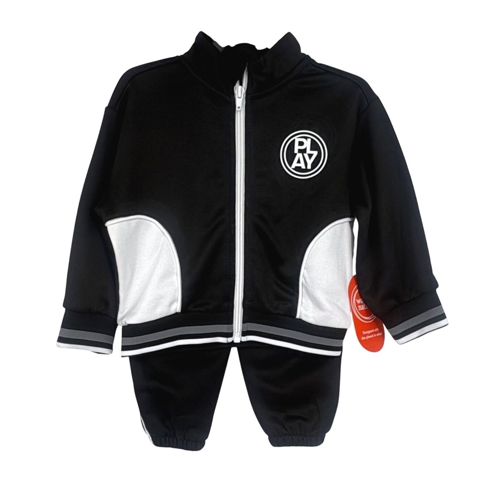 Wonder Nation Tracksuit Set Baby Boys 12M Black White PLAY Zip Jacket Joggers